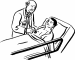A doctor examining a patient lying on a hospital bed