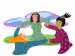 Three women twirling in a circle