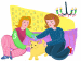 Two women playing with a puppy